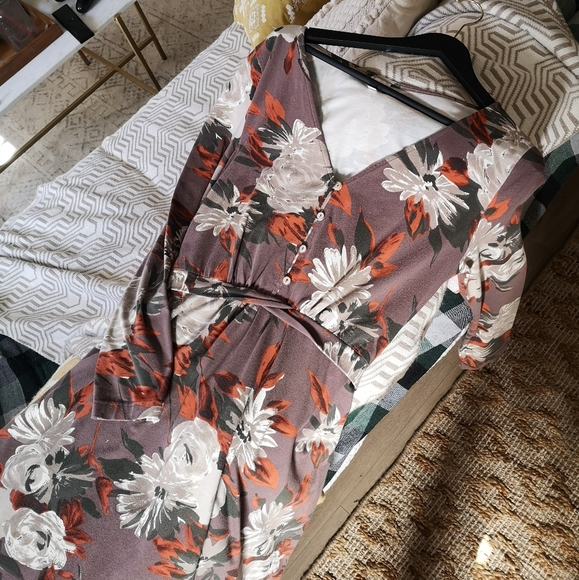 Taupe floral midi dress - Picture 6 of 7